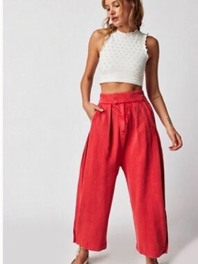 Free People Cool Harbor Wide-Leg Red Pants